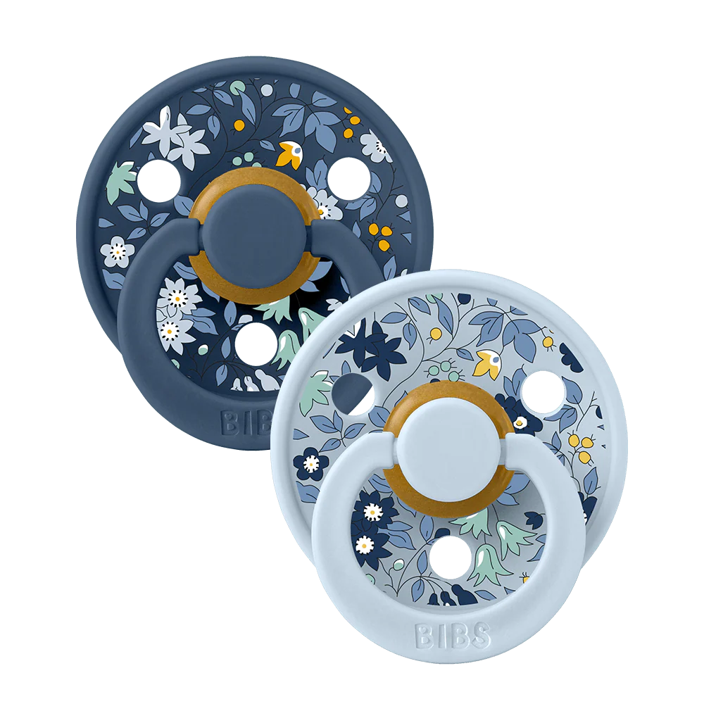 Bibs x Liberty Colour Ciucci Confezione da 2 Chamomile Lawn - Baby Blue Mix Tettarella Tonda Taglia 1 (0-6 Mesi)