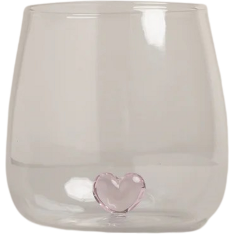 Bicchiere in Vetro con Cuore Rosa - Drinking Glass Figure Pink Heart (gl-150)