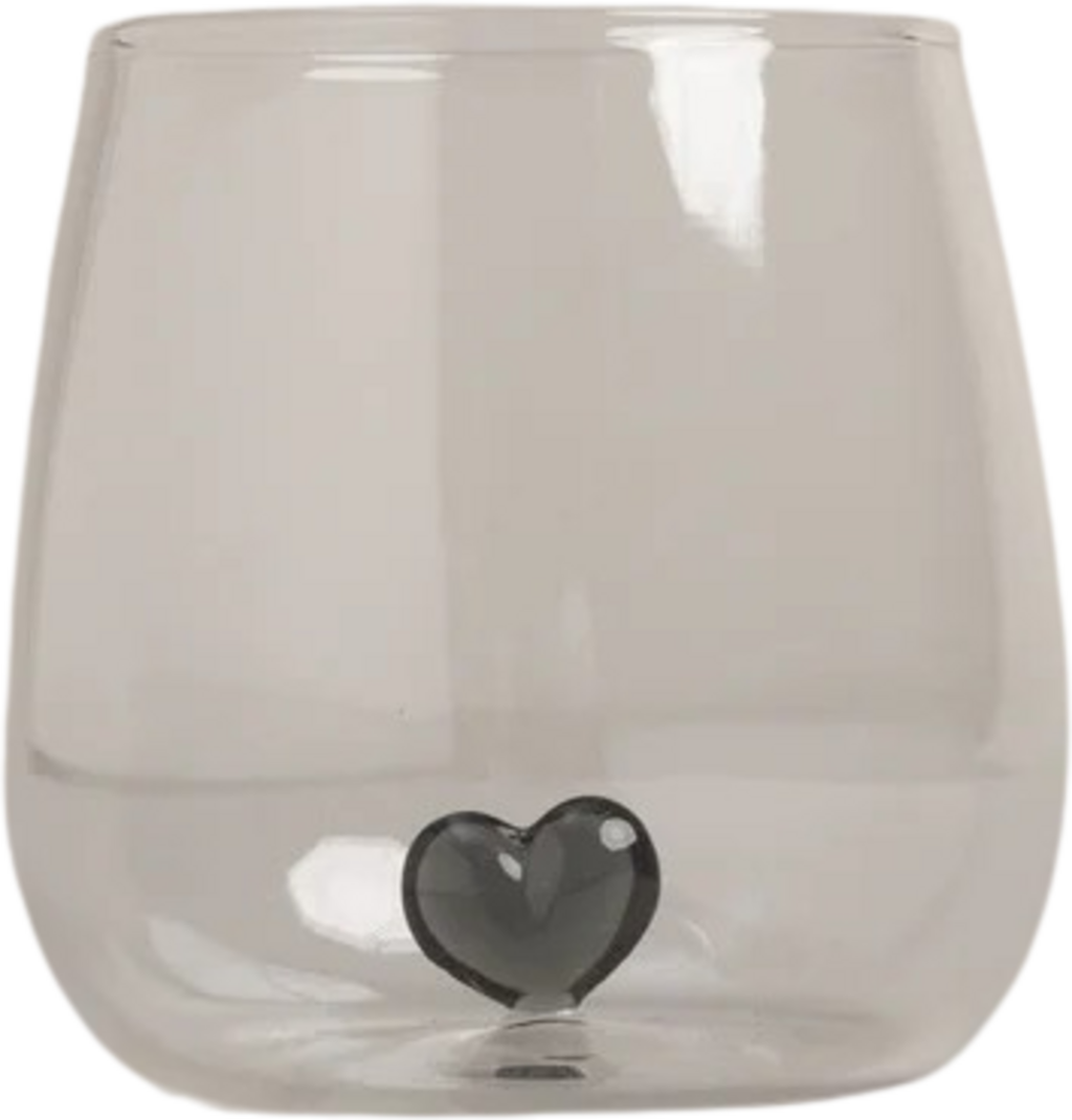 Bicchiere in Vetro con Cuore Nero - Drinking Glass Figure Pink Heart (gl-151)