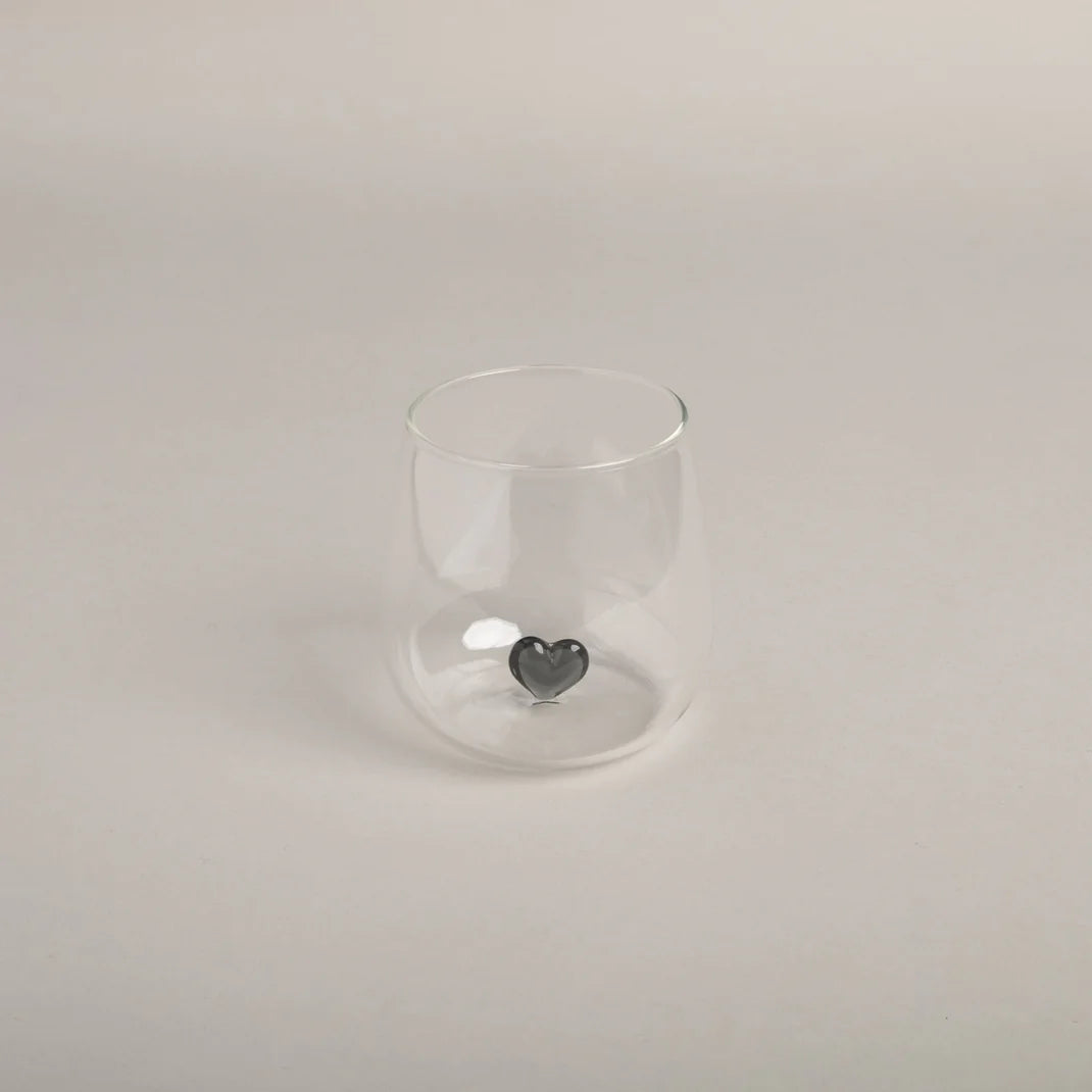 Bicchiere in Vetro con Cuore Nero - Drinking Glass Figure Pink Heart (gl-151)