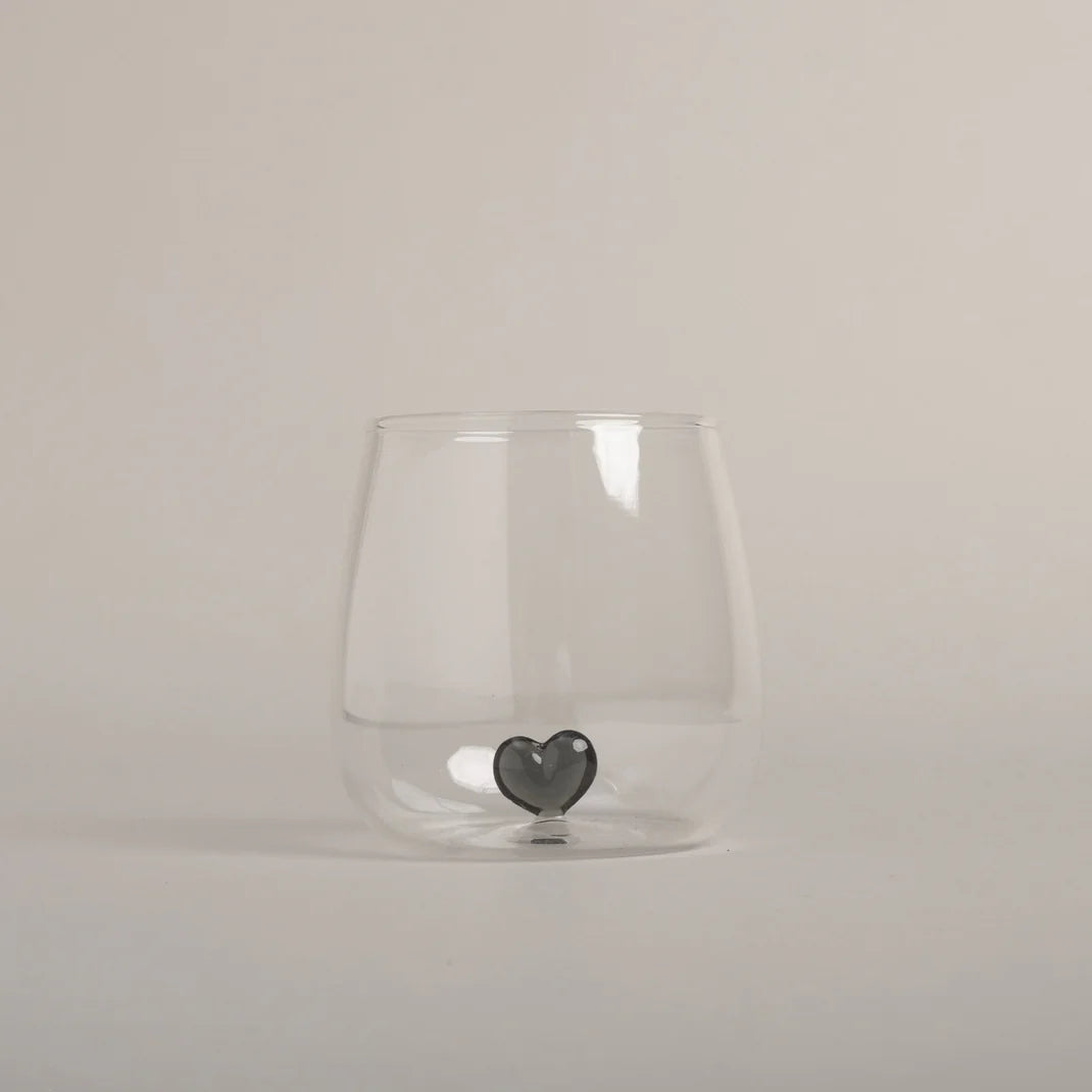 Bicchiere in Vetro con Cuore Nero - Drinking Glass Figure Pink Heart (gl-151)
