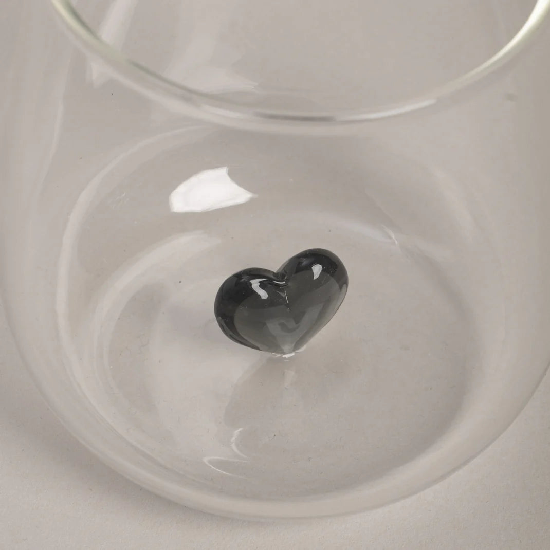 Bicchiere in Vetro con Cuore Nero - Drinking Glass Figure Pink Heart (gl-151)