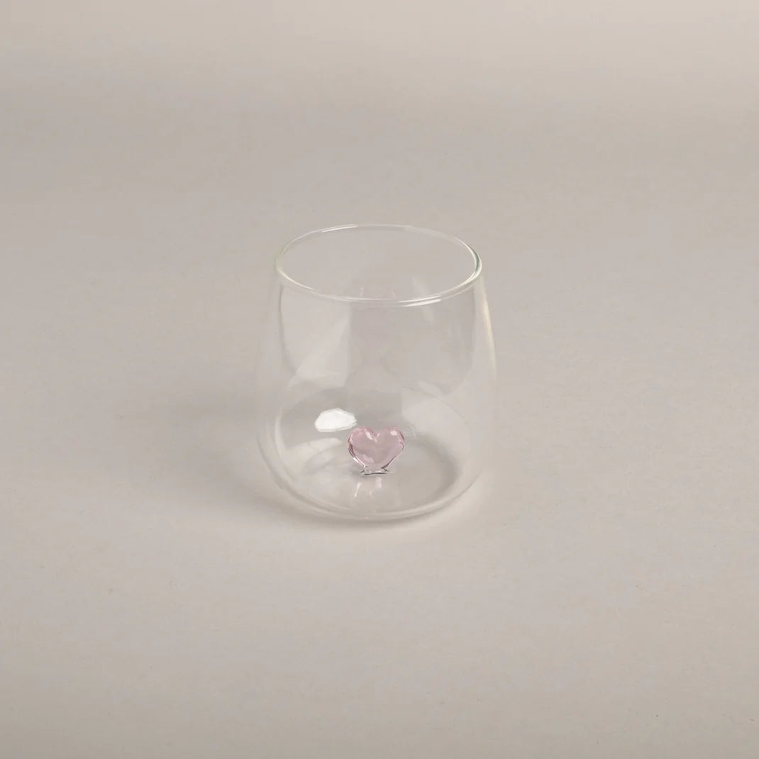 Bicchiere in Vetro con Cuore Rosa - Drinking Glass Figure Pink Heart (gl-150)