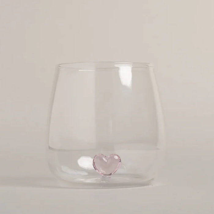 Bicchiere in Vetro con Cuore Rosa - Drinking Glass Figure Pink Heart (gl-150)