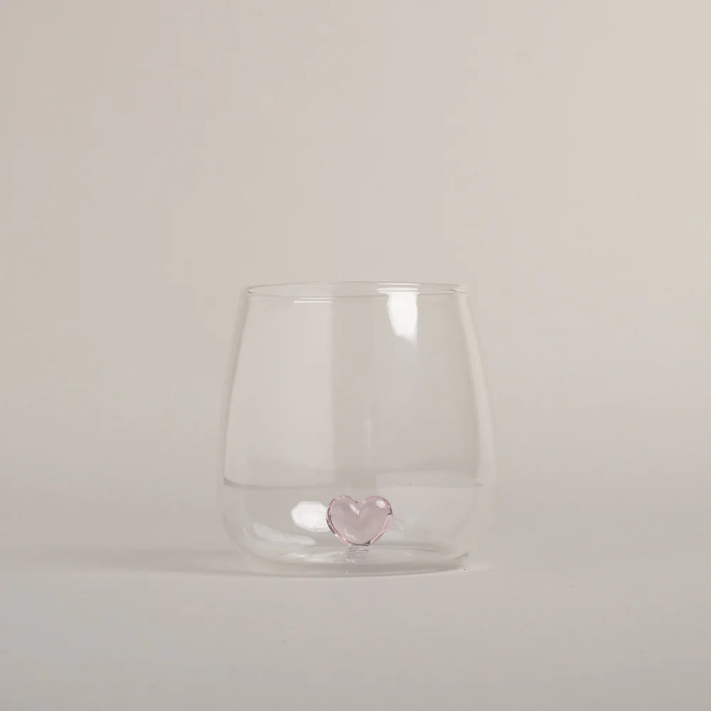 Bicchiere in Vetro con Cuore Rosa - Drinking Glass Figure Pink Heart (gl-150)