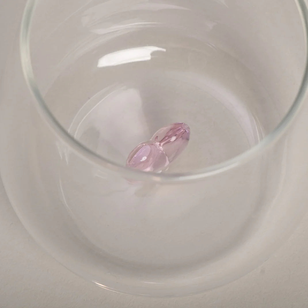 Bicchiere in Vetro con Cuore Rosa - Drinking Glass Figure Pink Heart (gl-150)