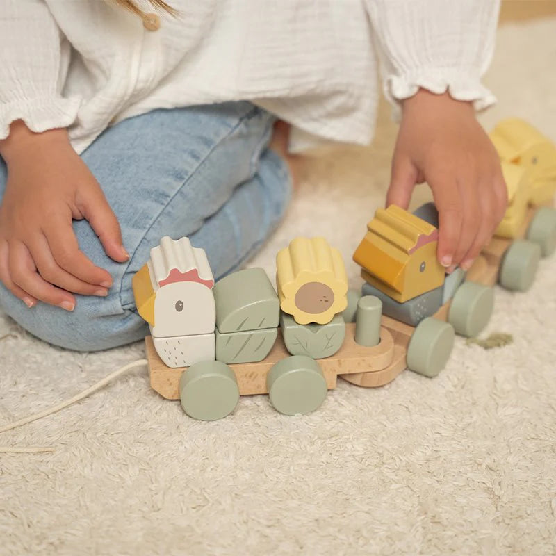 Trenino in Legno Impilabile Little Farm Chicken - Wooden Block train chicken Little Farm