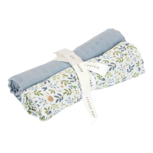 Set Due Mussole Swaddle Blue Mussoline Size 70 x 70 cm - Swaddle Blue Forest Friends Forest Adventure