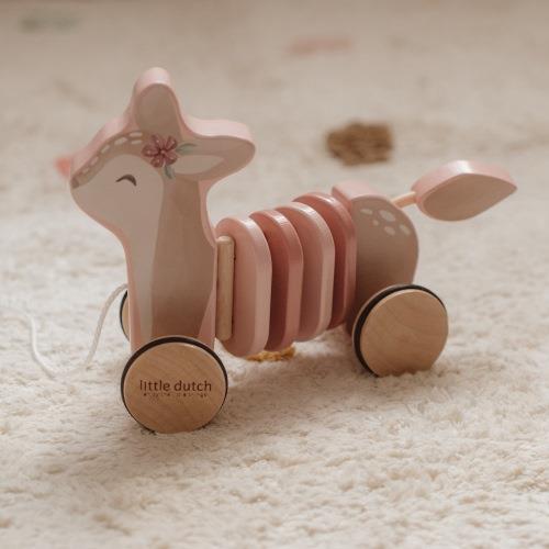 Cerbiatto Trainabile in Legno Fairy Garden - Pull Animal Deer Pink Fairy Garden