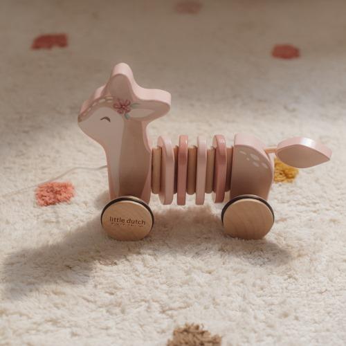 Cerbiatto Trainabile in Legno Fairy Garden - Pull Animal Deer Pink Fairy Garden