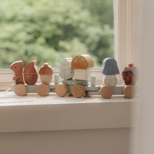 Trenino in Legno Impilabile Blue Forest Friends - Wooden Block Train Blue Forest Friends