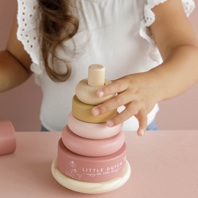 Torre in Legno Impilabile Rosa Fiore Selvatico - Rocking Ring Stacker Wild Flowers
