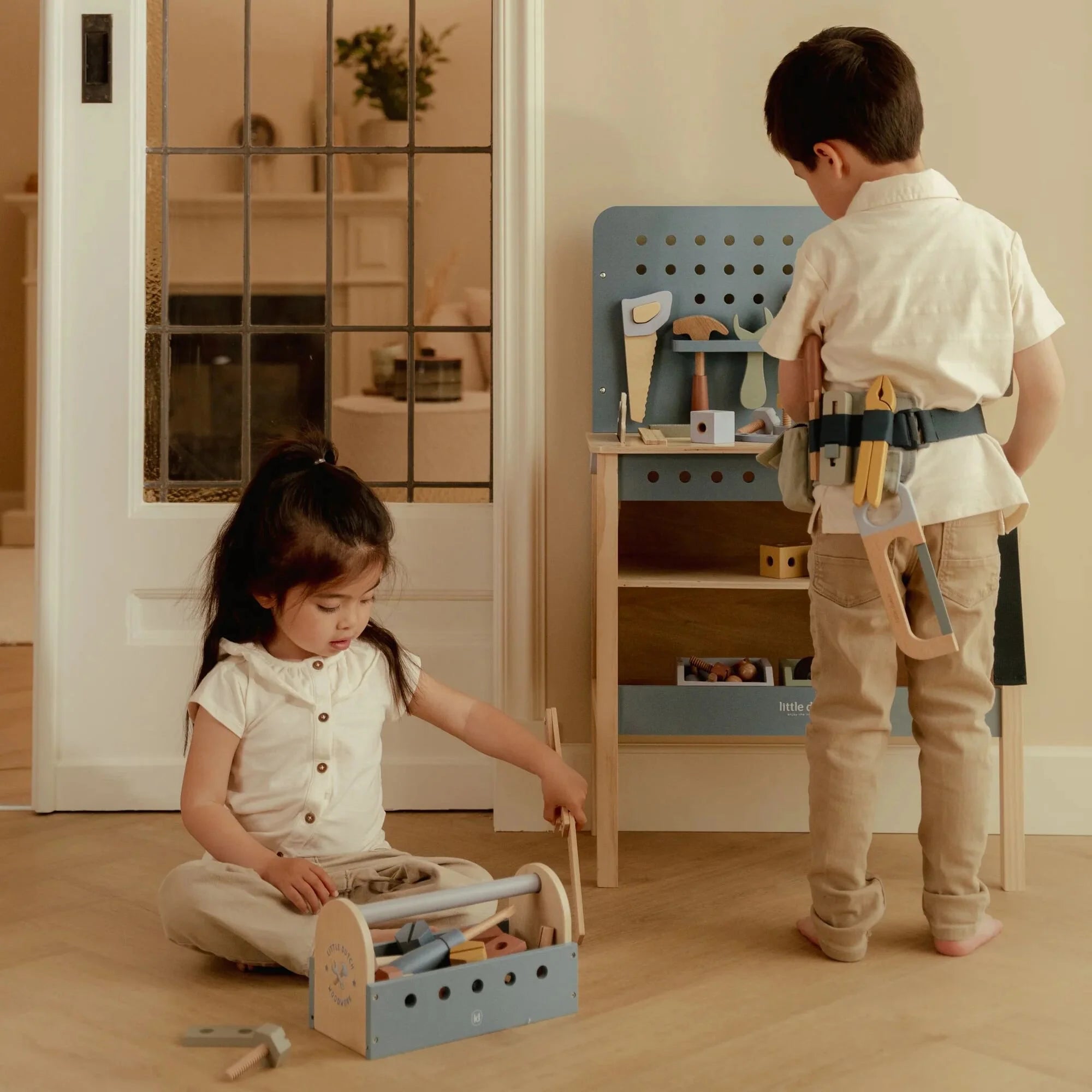 Cassetta degli Attrezzi in Legno Blu - Wooden Toolbox Blue Essentials