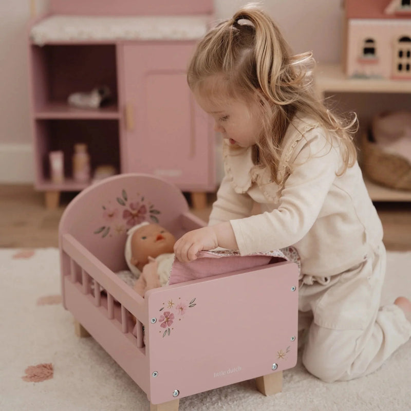 Lettino per Bambole in Legno Rosa - Wooden Doll Bed Pink Essentials
