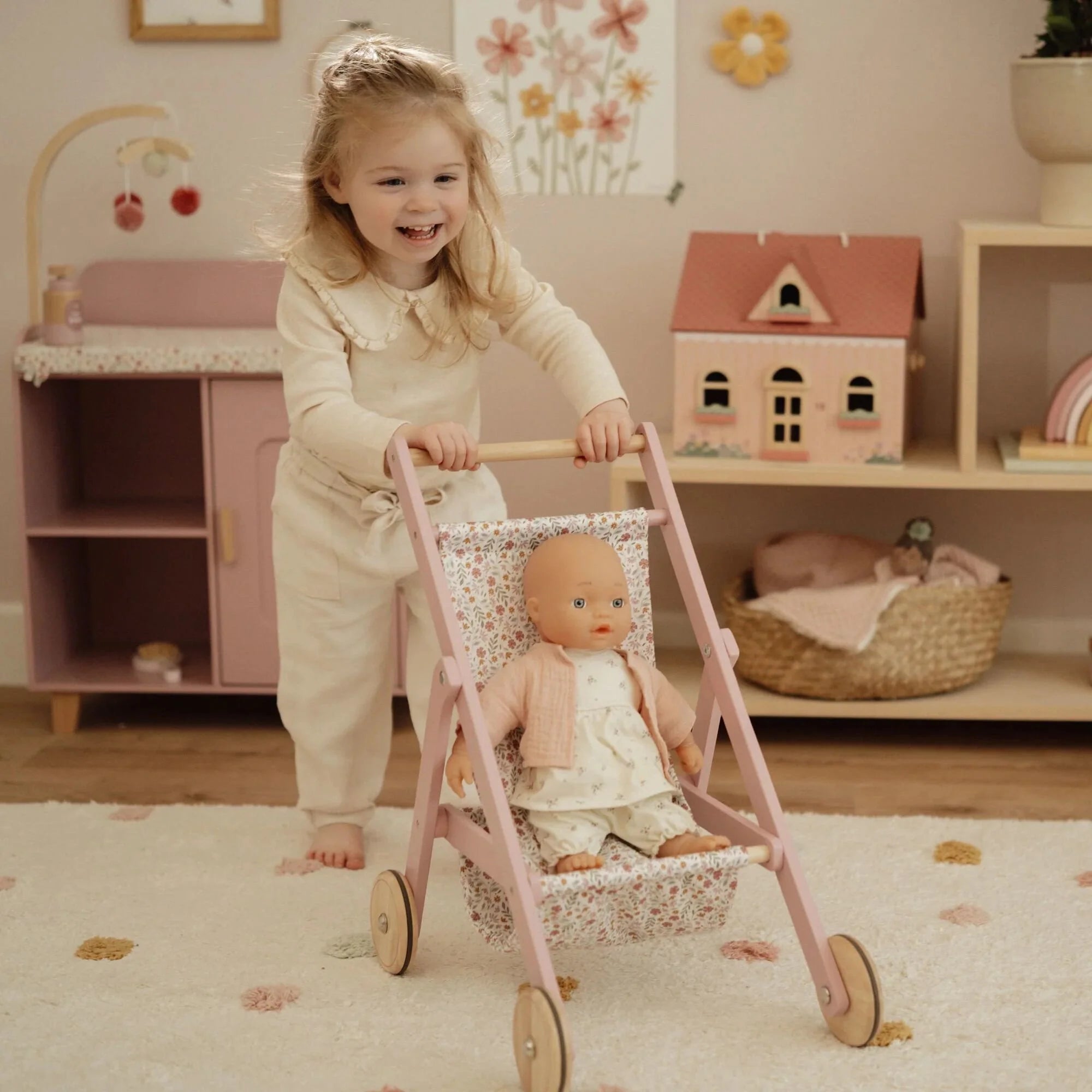 Little Dutch | Passeggino in Legno per Bambole Rosa | LD2518