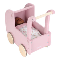 Carrozzina per Bambole in Legno Rosa - Wooden Doll Pram Pink Essentials