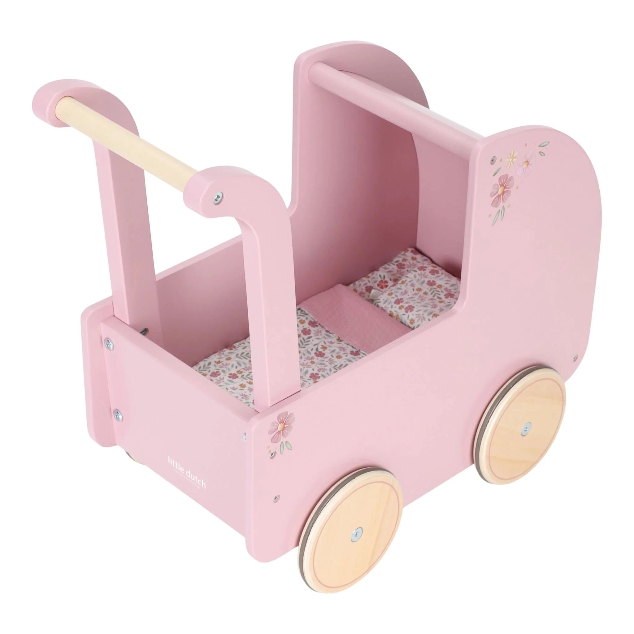Carrozzina per Bambole in Legno Rosa - Wooden Doll Pram Pink Essentials