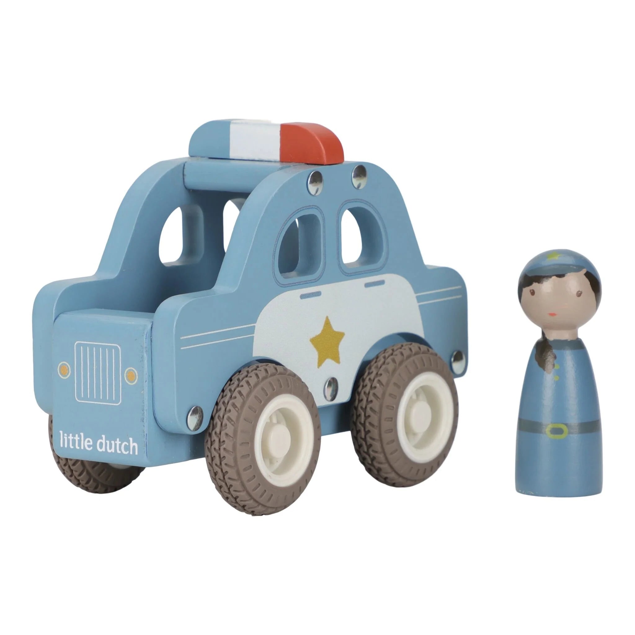 Little Dutch Auto Della Polizia In Legno Blu Wooden Police Car Blue Essentials Ld2531 - Foto 3
