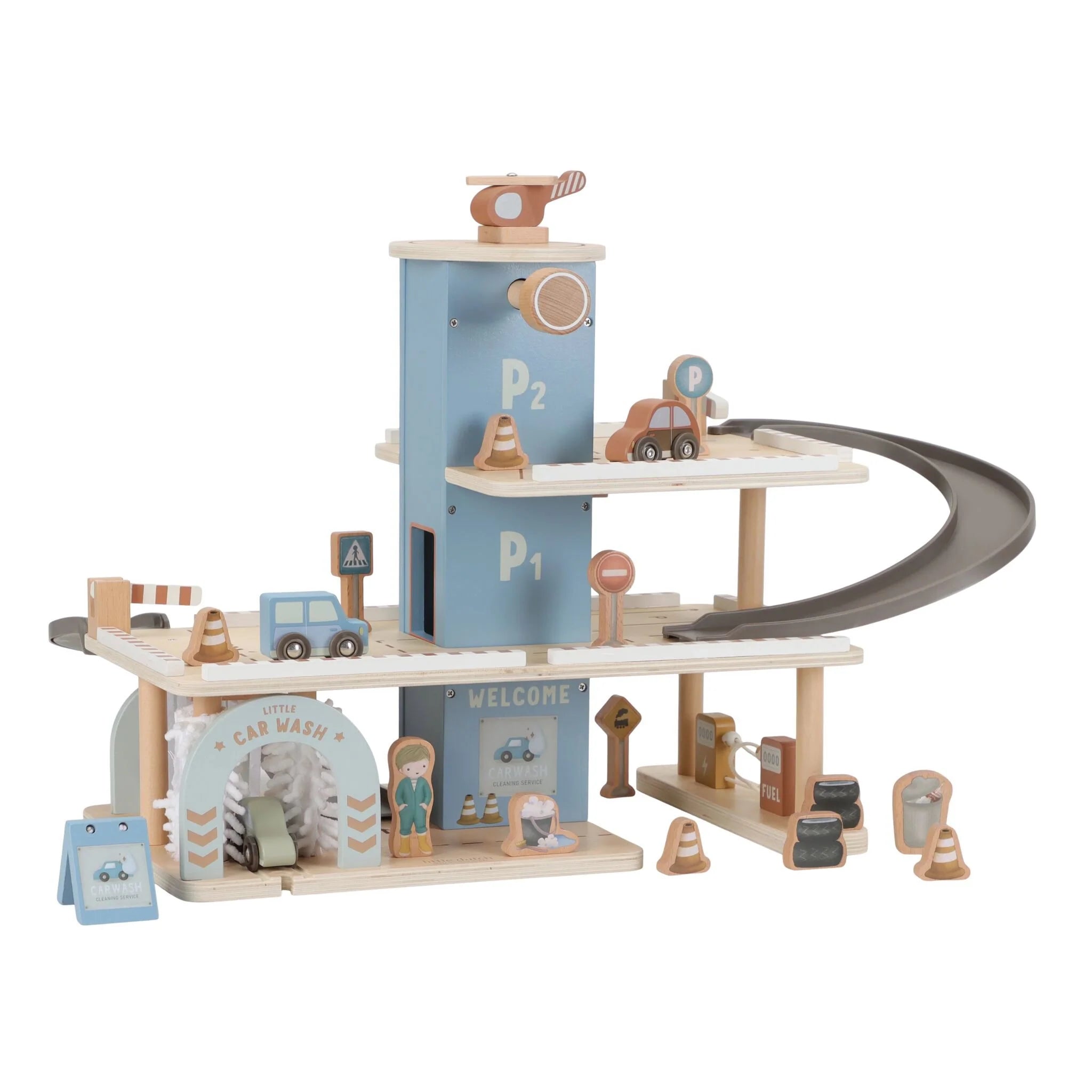 Garage in Legno per Macchinine Blu - Wooden Parking Garage Blue Essentials