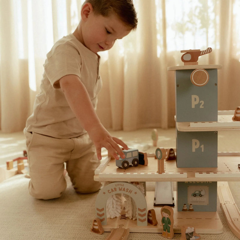 Garage in Legno per Macchinine Blu - Wooden Parking Garage Blue Essentials (LD2534)