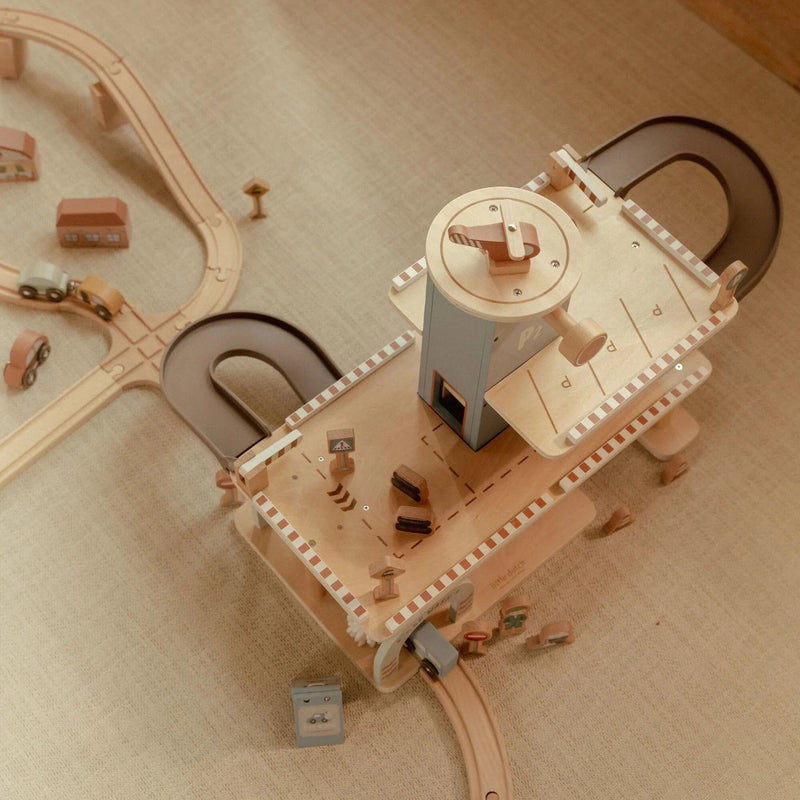 Garage in Legno per Macchinine Blu - Wooden Parking Garage Blue Essentials (LD2534)