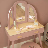Tavolo Toeletta in Legno Rosa con Sedia - Wooden Dressing Table Pink with Chair Essentials (LD2513)