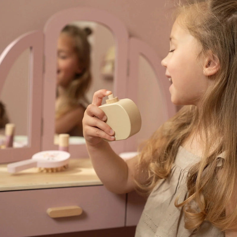 Tavolo Toeletta in Legno Rosa con Sedia - Wooden Dressing Table Pink with Chair Essentials (LD2513)