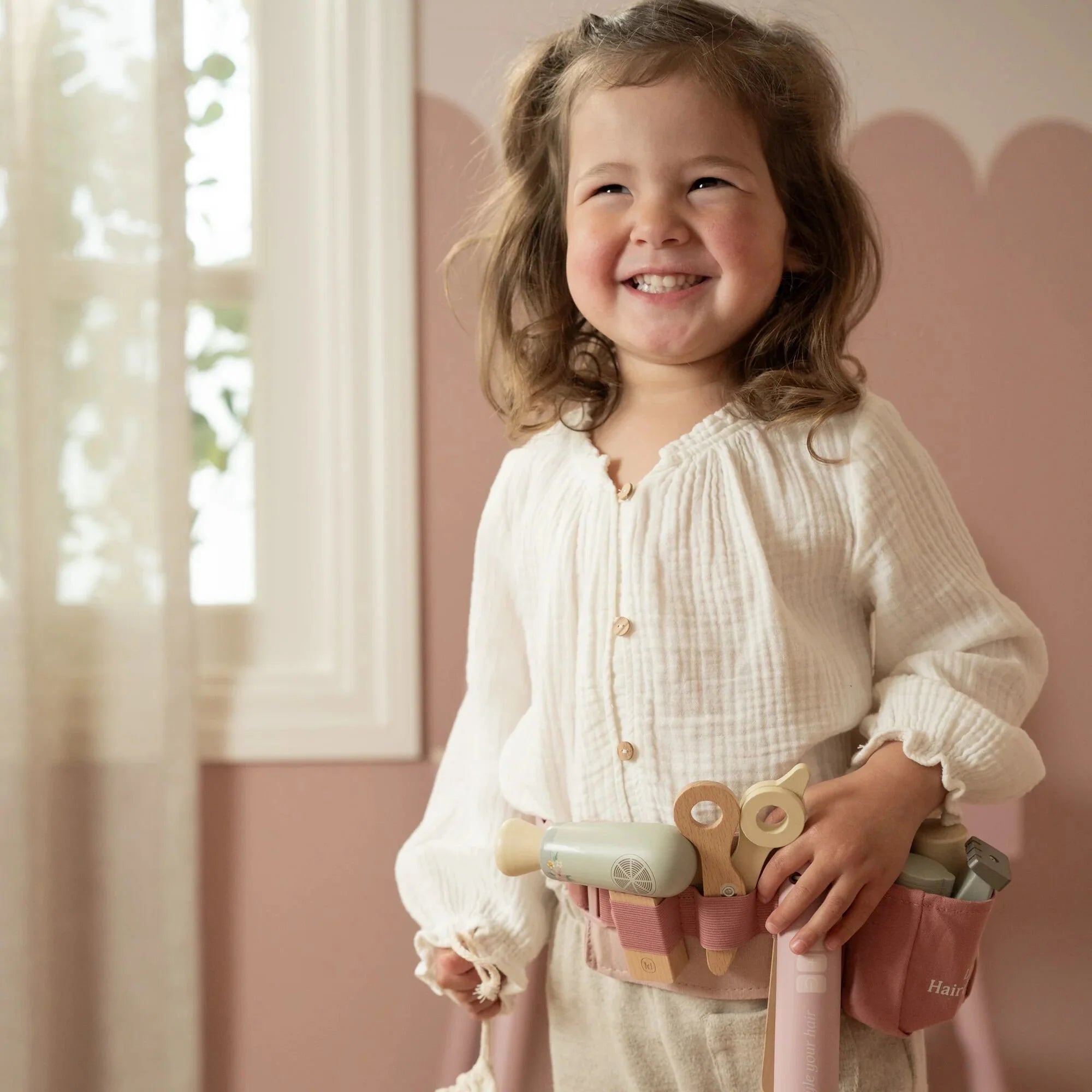 Set Parrucchiere in Legno Rosa - Hairdresser Set Pink Wooden Essentials