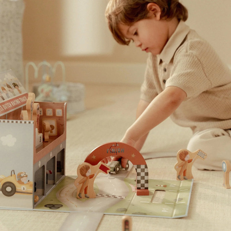 Set Gara Pista Macchinine in Legno con Custodia da Gioco - Wooden Racetrack in Play Case Multicolored Essentials