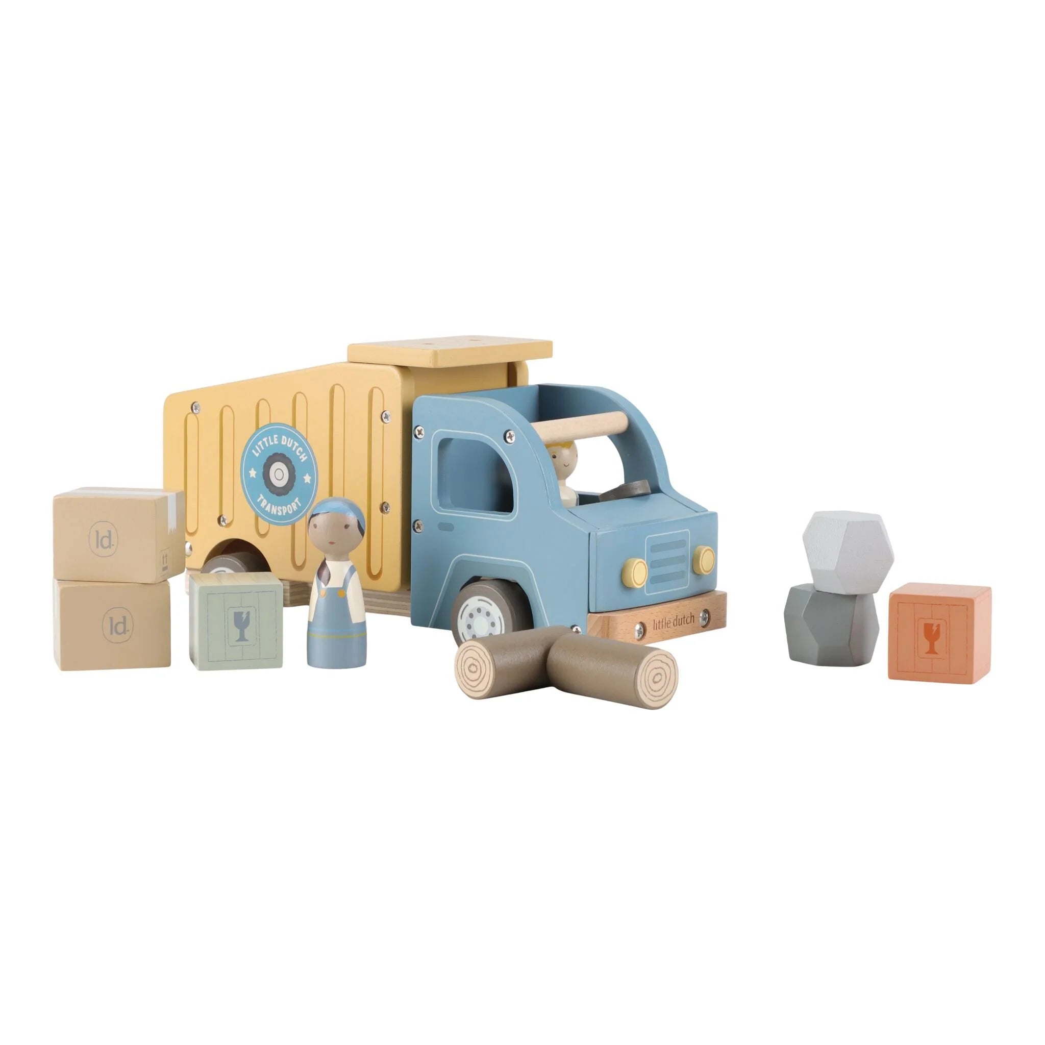 Camion della Spazzatura con Cassone Ribaltabile e Personaggi in Legno - Wooden Dump Truck Multicolored Essentials (LD2535)
