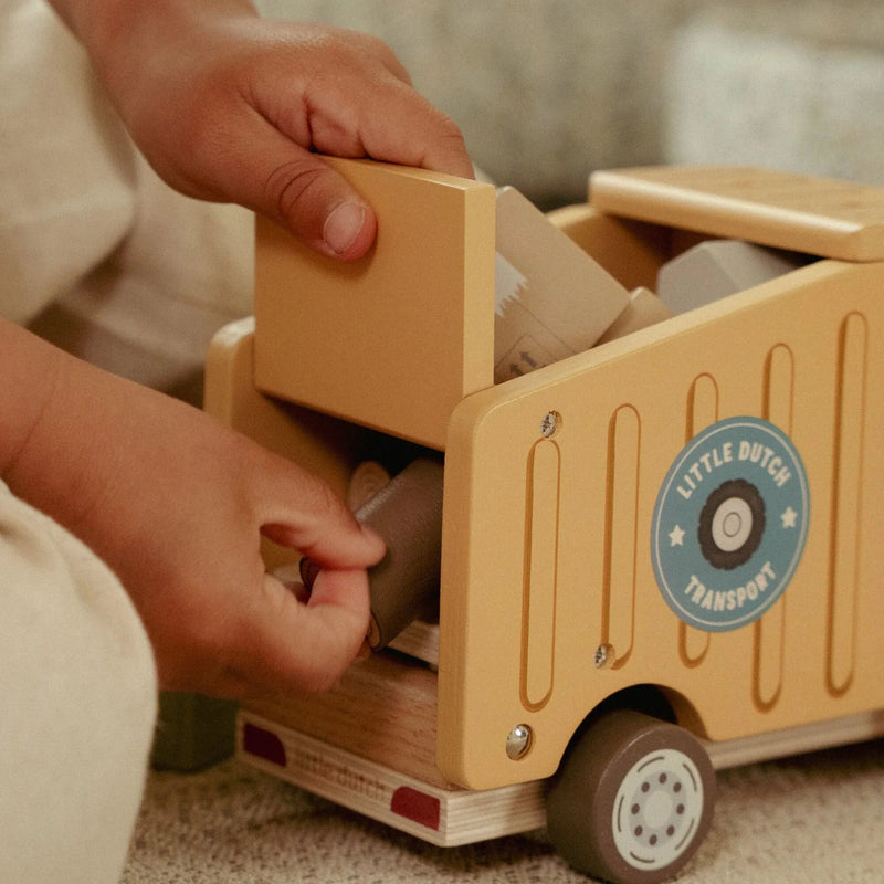 Camion della Spazzatura con Cassone Ribaltabile e Personaggi in Legno - Wooden Dump Truck Multicolored Essentials (LD2535)