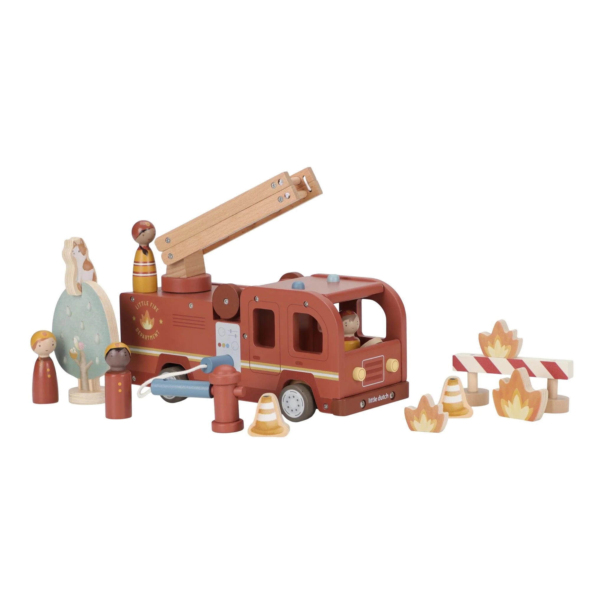Camion dei Pompieri Grande in Legno Rosso - Wooden Fire Truck Red Essentials (LD2536)