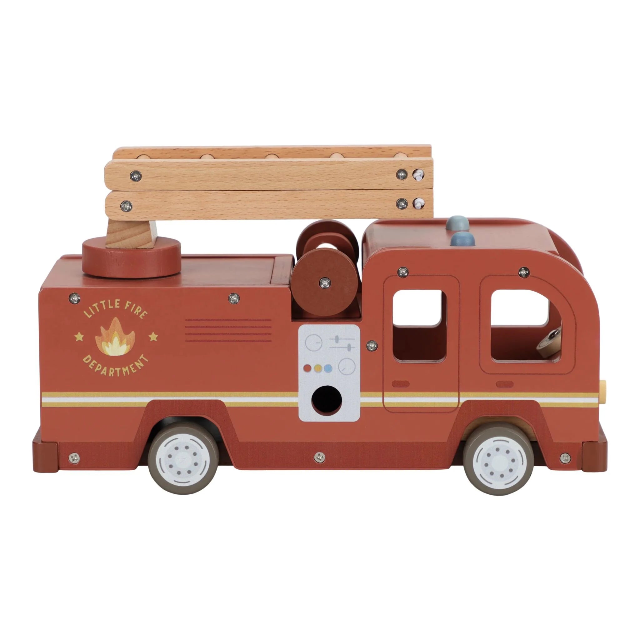 Camion dei Pompieri Grande in Legno Rosso - Wooden Fire Truck Red Essentials (LD2536)