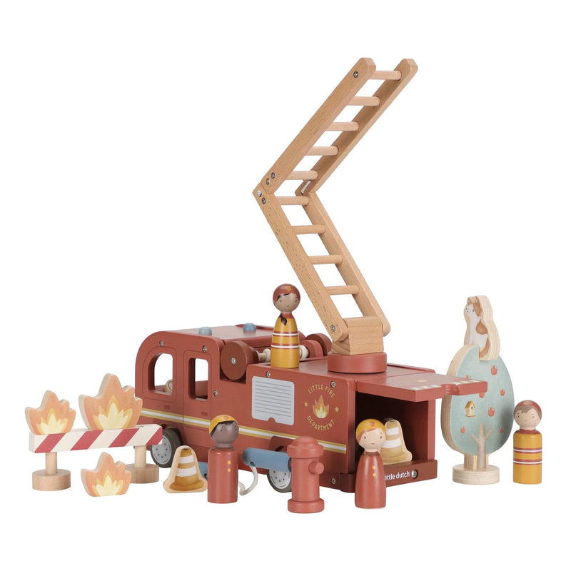 Camion dei Pompieri Grande in Legno Rosso - Wooden Fire Truck Red Essentials (LD2536)