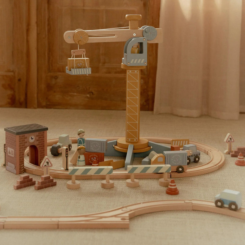 Gru in Legno - Wooden Crane Set Multicolored Train Track