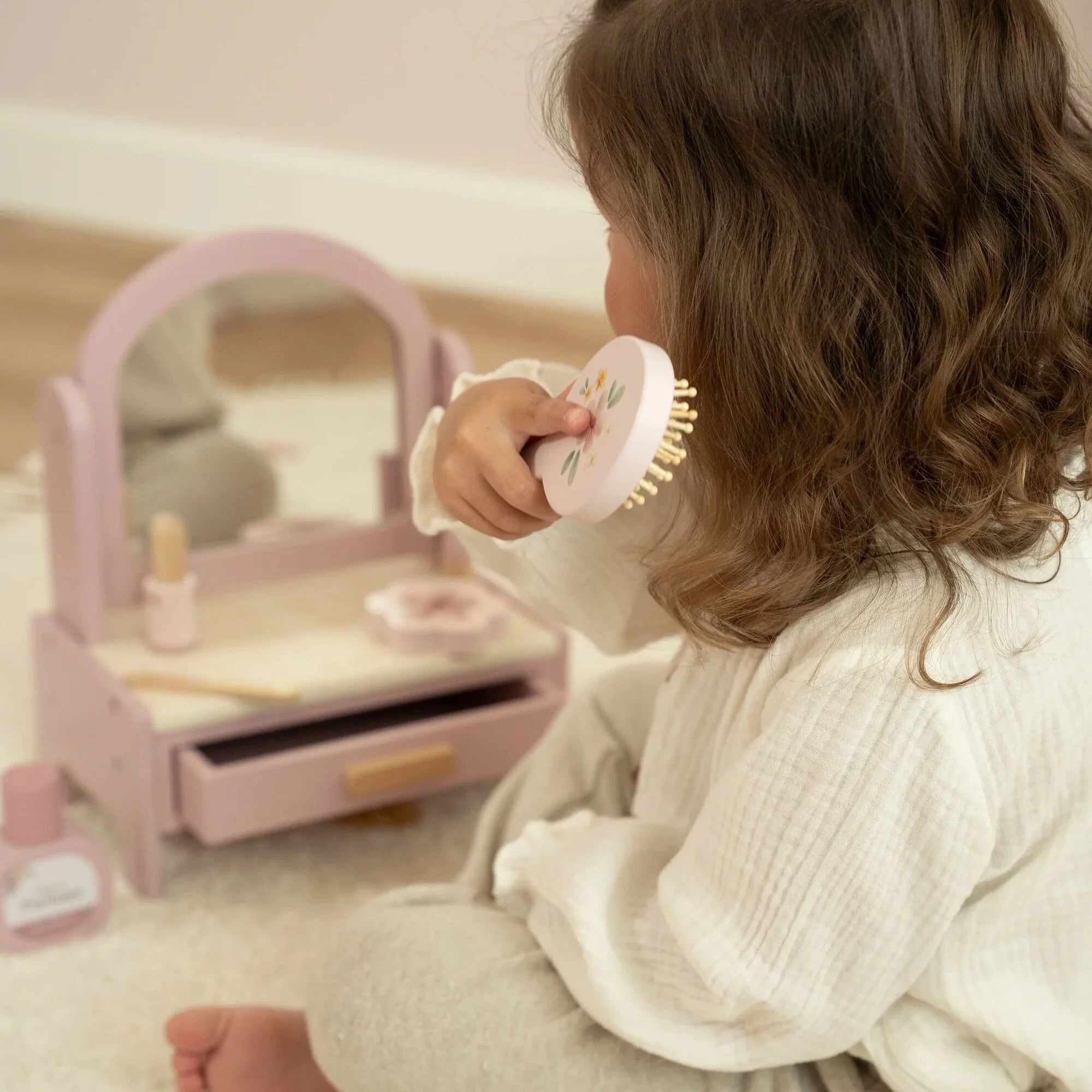 Toelette in Legno Rosa Tavolo delle Vanità Toeletta Specchiera - Wooden Dressing Table Pink (LD2516)