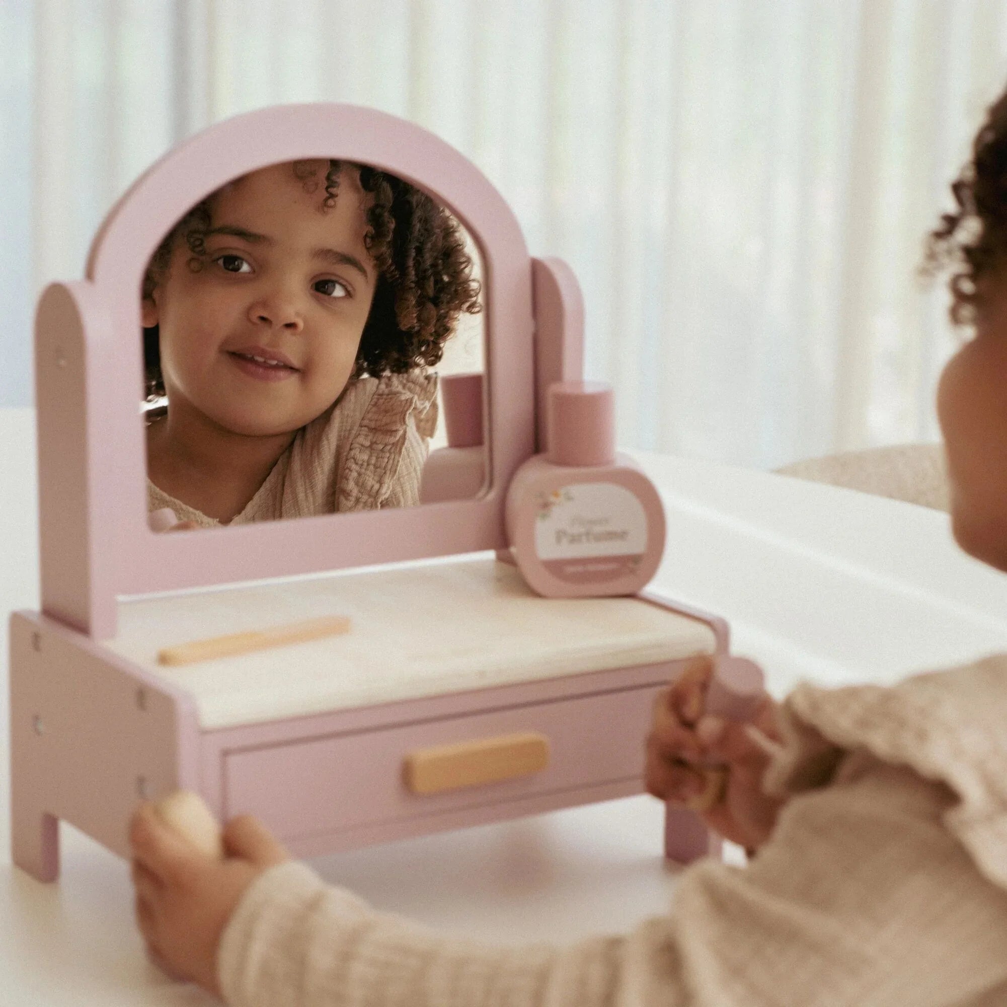 Toelette in Legno Rosa Tavolo delle Vanità Toeletta Specchiera - Wooden Dressing Table Pink (LD2516)