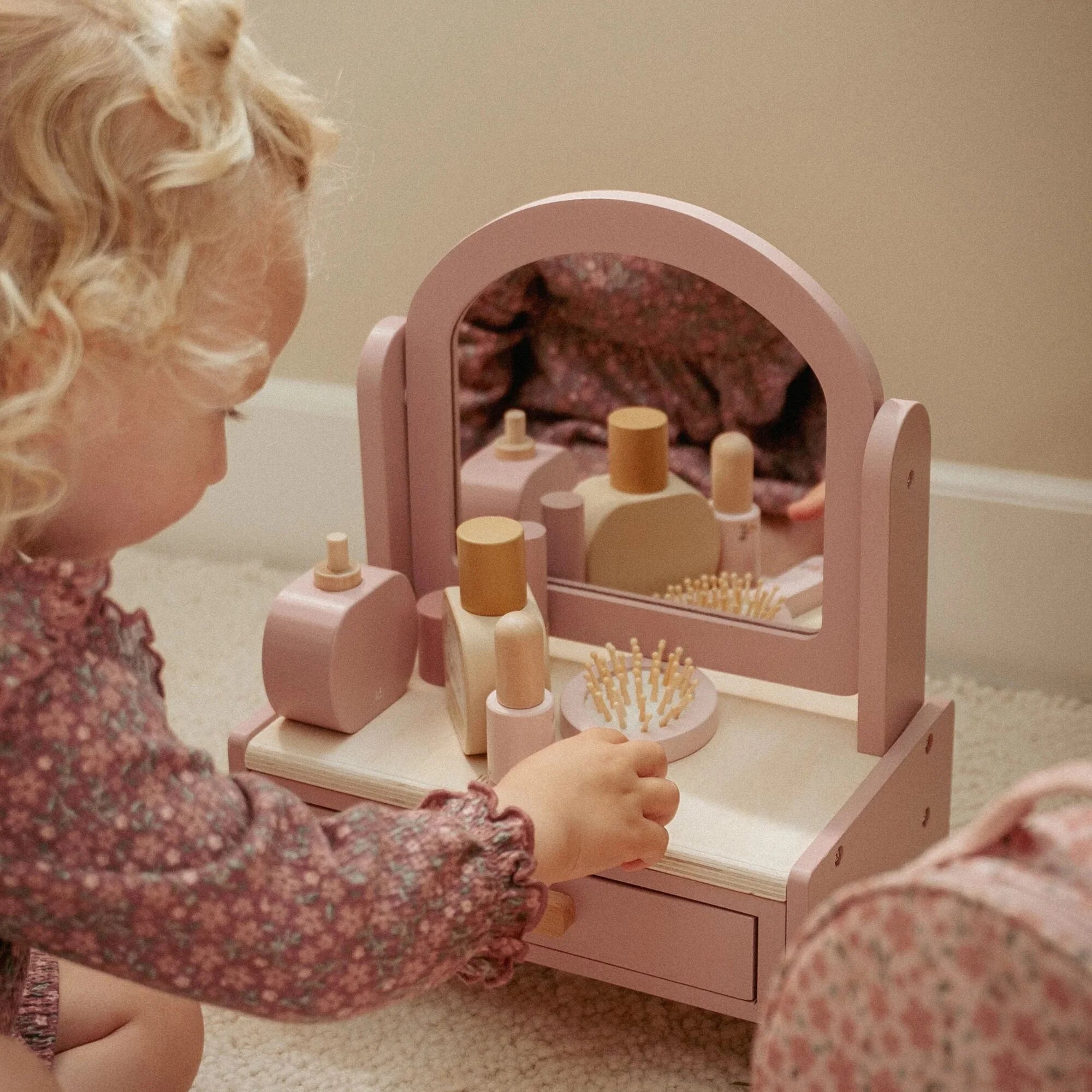 Toelette in Legno Rosa Tavolo delle Vanità Toeletta Specchiera - Wooden Dressing Table Pink (LD2516)