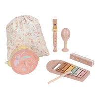 Little Dutch | Set Musicale Xilofono, Tamburello, Maracas, Flauto, Armonica e Sacca Rosa Safari Friends | LD7474