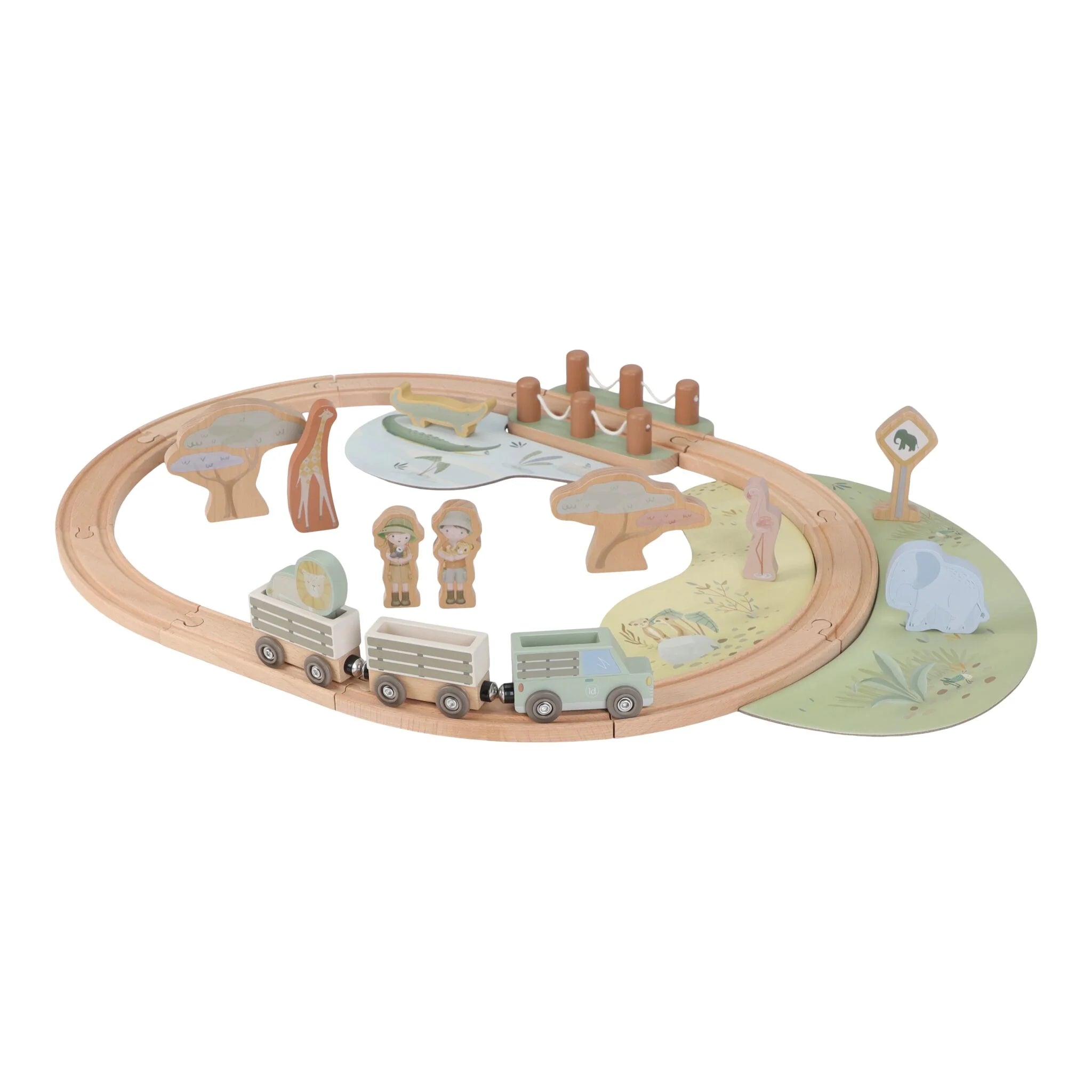 Little Dutch | Pista Trenino in Legno Safari Friends Set Treno 26 Pezzi | LD7451