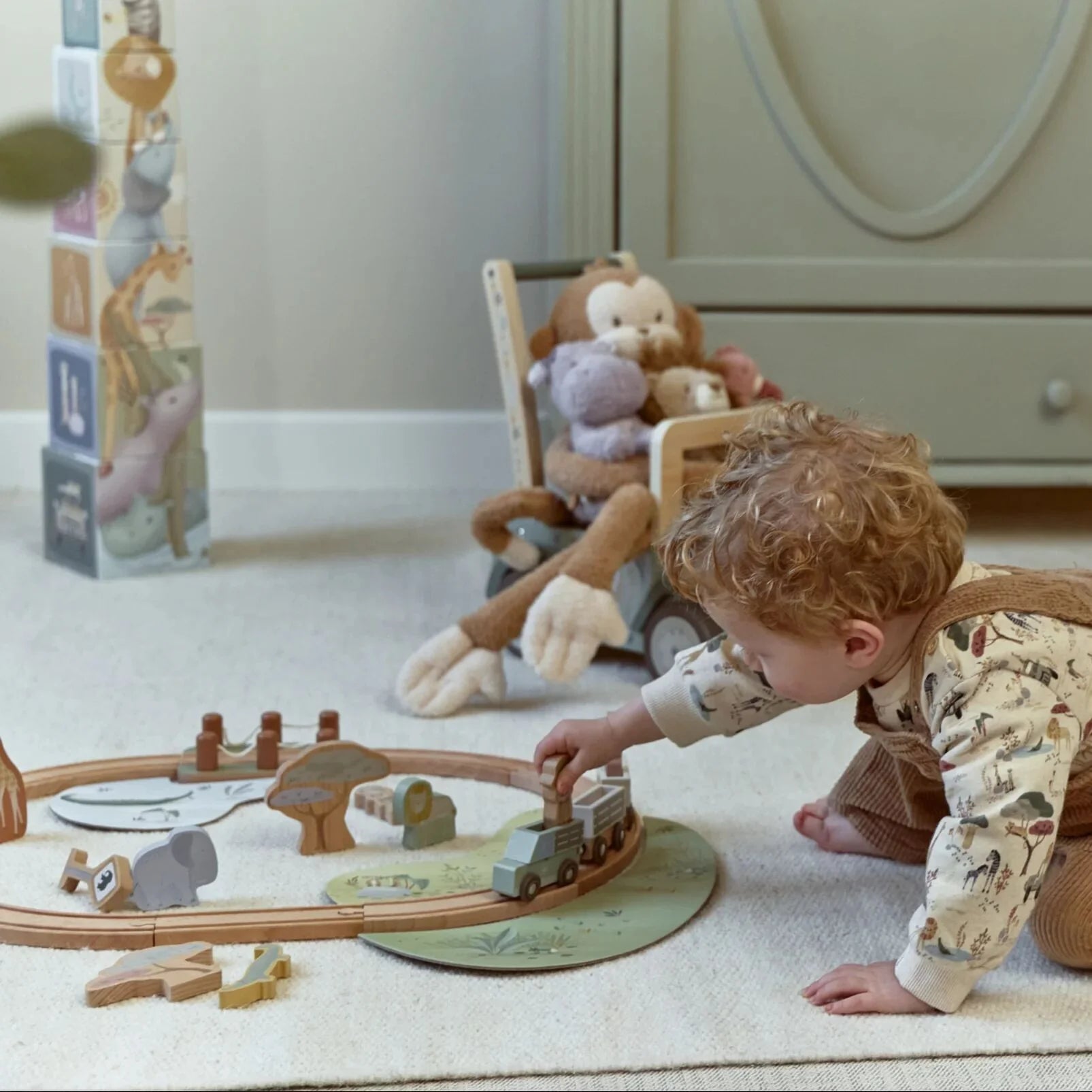 Little Dutch | Pista Trenino in Legno Safari Friends Set Treno 26 Pezzi | LD7451