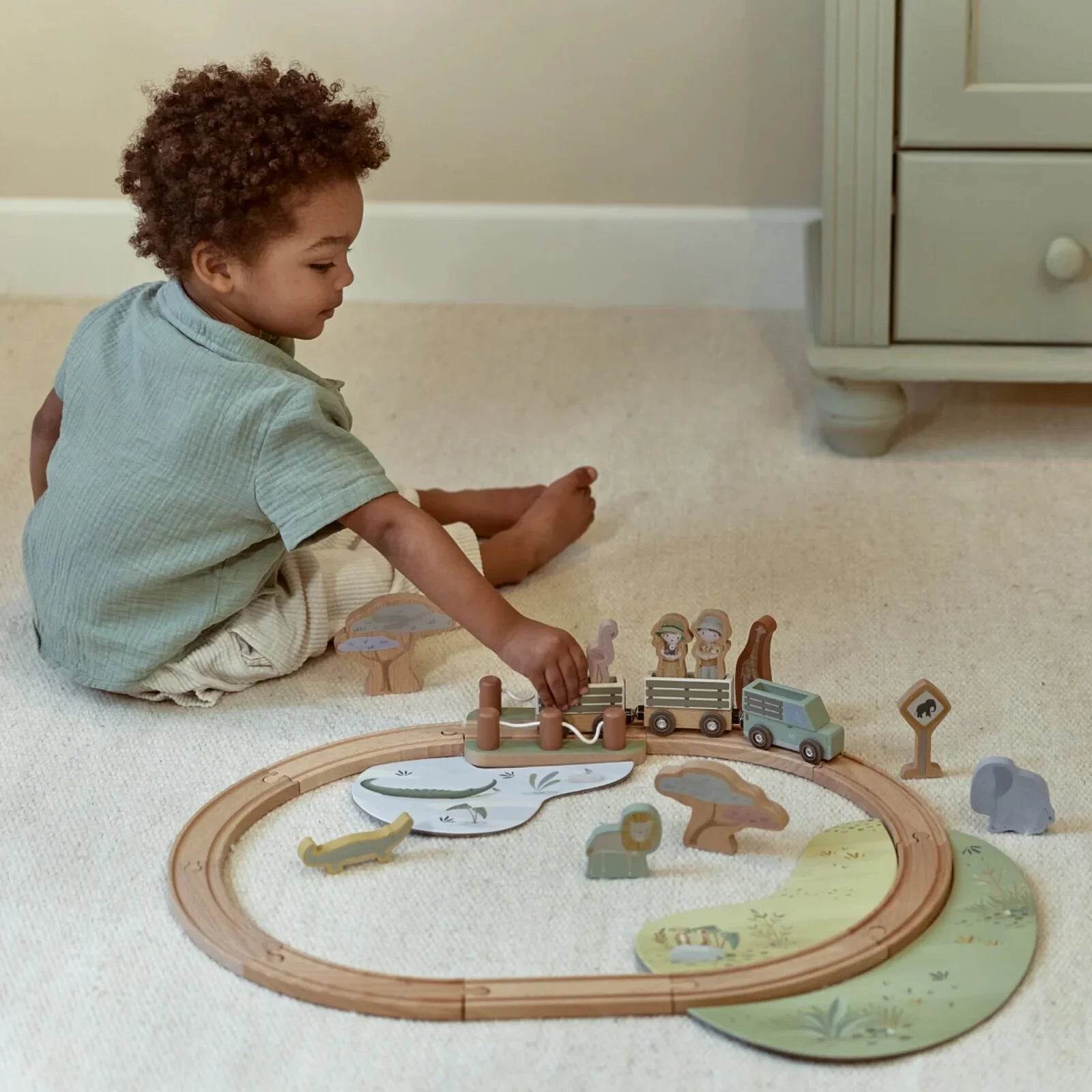 Little Dutch | Pista Trenino in Legno Safari Friends Set Treno 26 Pezzi | LD7451