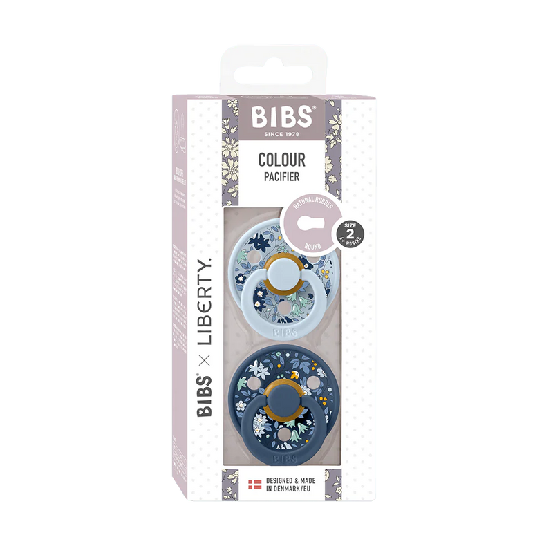 Bibs x Liberty Colour Ciucci Confezione da 2 Chamomile Lawn - Baby Blue Mix Tettarella Tonda Taglia 1 (0-6 Mesi)