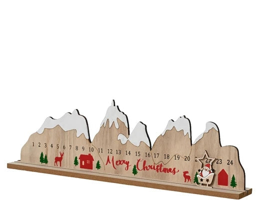 Calendario dell'Avvento con Babbo Natale in Legno L 45 x H 13 Cm