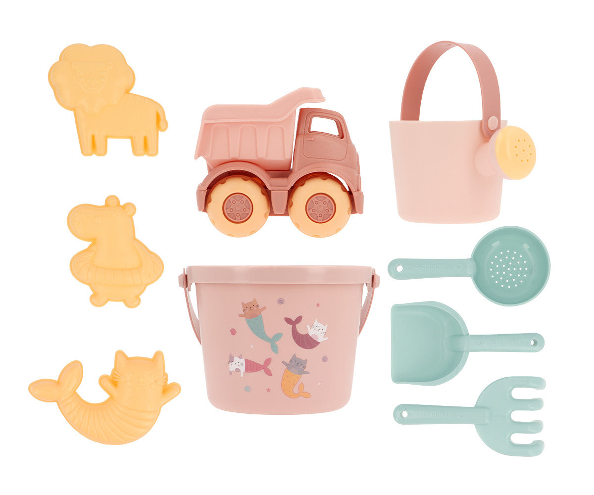 Monneka | Set Giochi da Spiaggia Secchiello Gatti Sirena Camioncino Rosa Mermaid Cats | Tutete | 93590