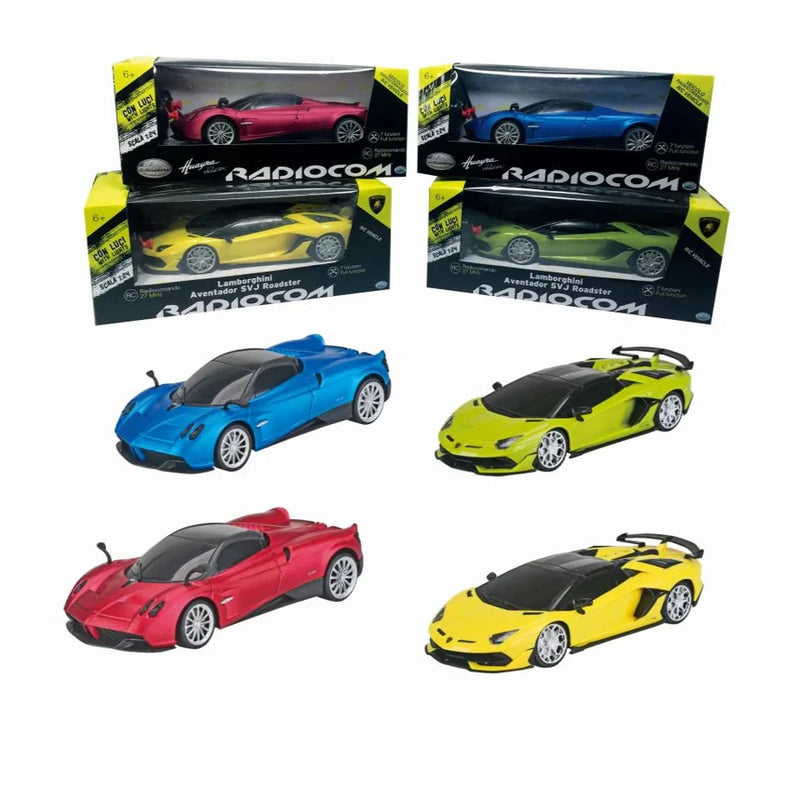 Auto Radiocomandata R/C con Luci Scala 1:24 Veicolo Radiocomandato - Lamborghini Aventador Svj Roadster - Pagani Huayra Roadster