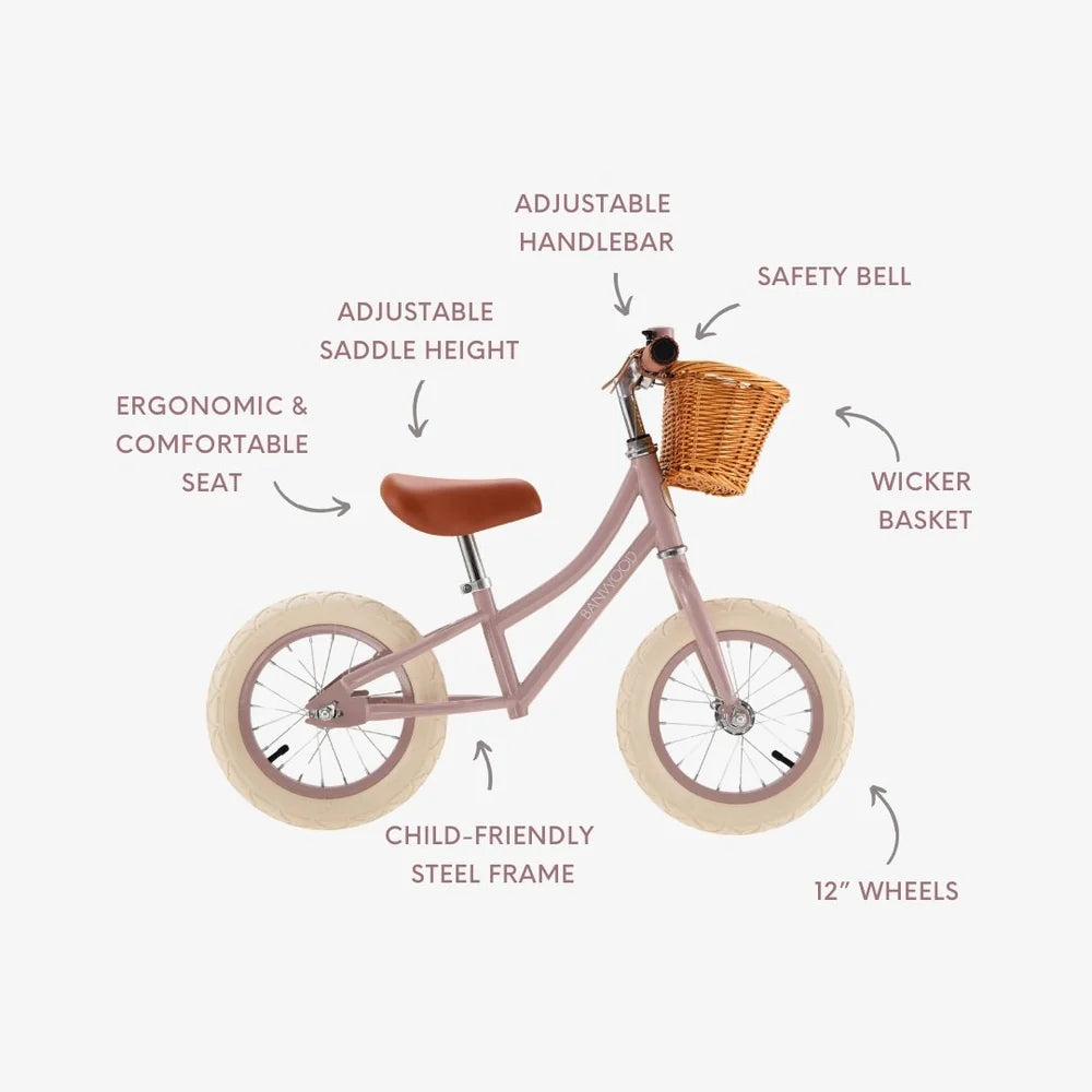 Banwood | Bici Senza Pedali 12" First Go Rosa Antico Dusty Pink | BW-F1-DUSTYPINK