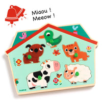 Puzzle Sonoro in Legno Sonoro Ouaf Woof con Animali della Fattoria