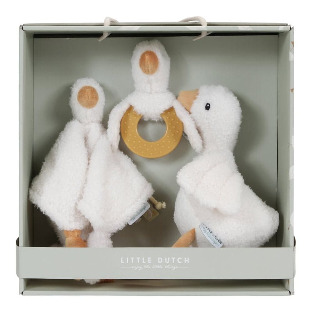 Set Regalo Nascita Little Goose Sonaglino Doudou Peluche - Gift set Little Goose White Gift Box