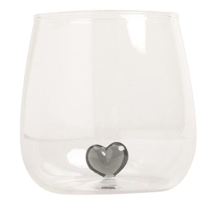 Bicchiere in Vetro con Cuore Nero - Drinking Glass Figure Pink Heart (gl-151)